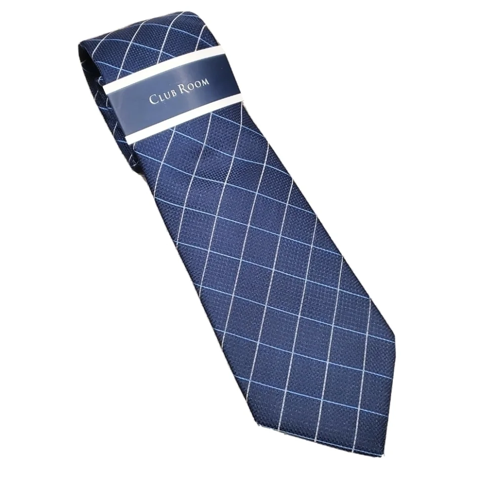 NEW Club Room Men's Canton Grid Blue Tie 56